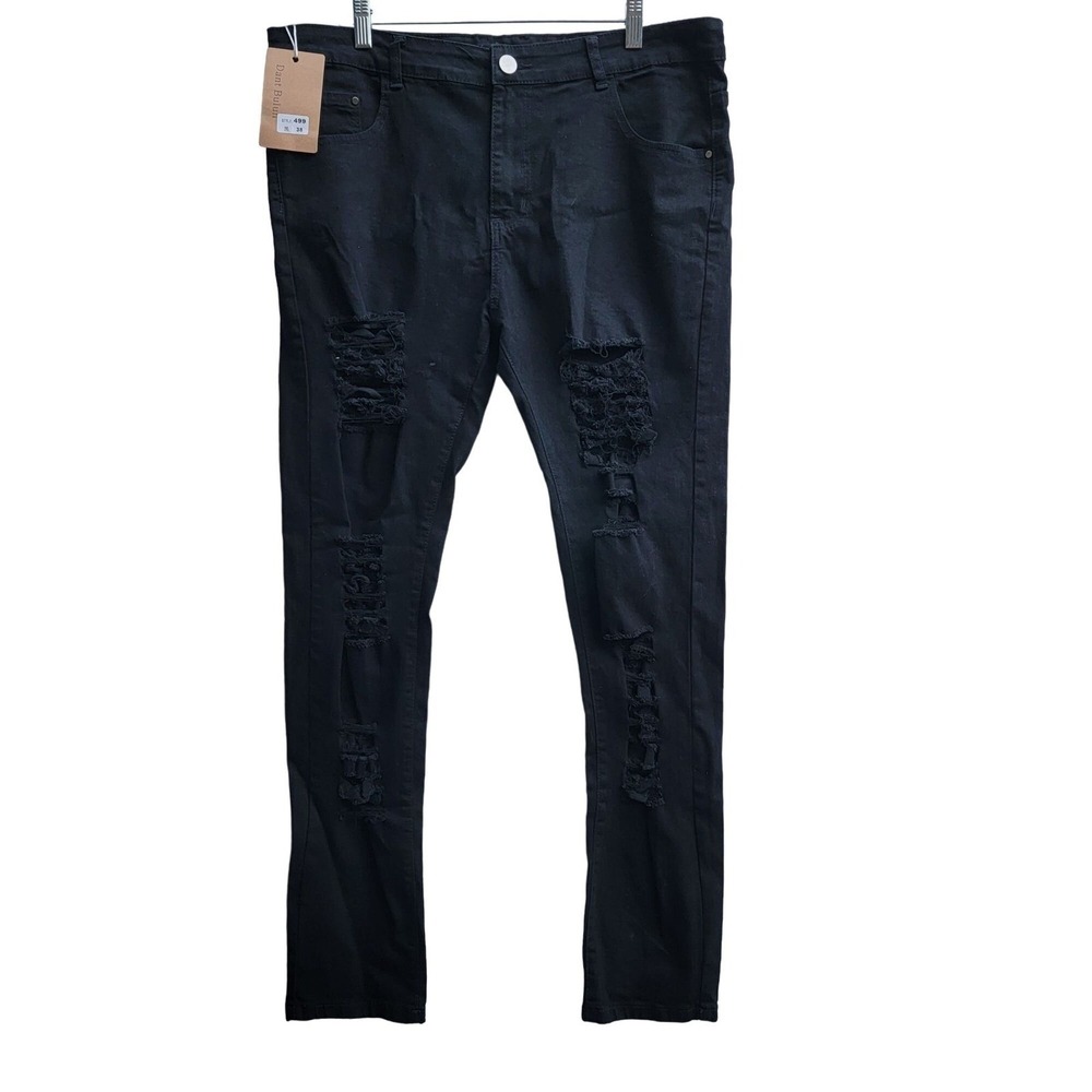 Dant Bulun Destressed Ripped Jeans Mens 38x34 Black Stretch Skinny Destroyed New